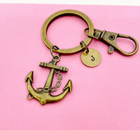 Bronze Anchor Keychain Personalized Customized Monogram Made to Order Jewelry, N5427