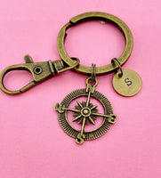 Bronze Compass Keychain Personalized Customized Monogram Made to Order Jewelry, N1123D