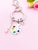 Silver Artist Palette Brush Charm Keychain Gifts Personalized Customized Monogram Made to Order Jewelry, N1714B
