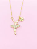 Gold Ballet Girl Dance Charm Necklace Personalized Customized Monogram Made to Order Jewelry, N3888A