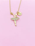 Gold Ballet Girl Dance Charm Necklace Personalized Customized Monogram Made to Order Jewelry, N3888A