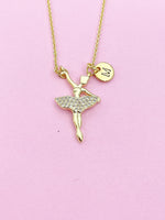 Gold Ballet Girl Dance Charm Necklace Personalized Customized Monogram Made to Order Jewelry, N3888A