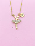 Gold Ballet Girl Dance Charm Necklace Personalized Customized Monogram Made to Order Jewelry, N3888A