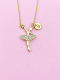 Gold Ballet Girl Dance Charm Necklace Personalized Customized Monogram Made to Order Jewelry, N3888A