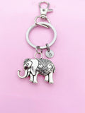 Silver Elephant Charm Keychain Gifts Personalized Customized Monogram Made to Order Jewelry, N5431