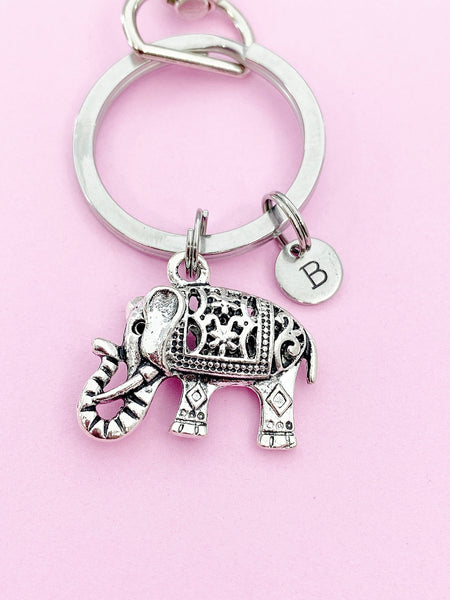 Silver Elephant Charm Keychain Luck Gifts Personalized Customized Monogram Made to Order Jewelry, N5432