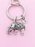 Silver Elephant Charm Keychain Luck Gifts Personalized Customized Monogram Made to Order Jewelry, N5432