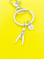 Silver Architect Drafting Compass Charm Keychain Gifts Personalized Customized Monogram Made to Order Jewelry, N5433A