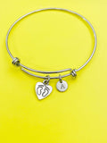 Silver Footprint Charm Bracelet Gifts Idea Personalized Customized Monogram Made to Order Jewelry, AN747