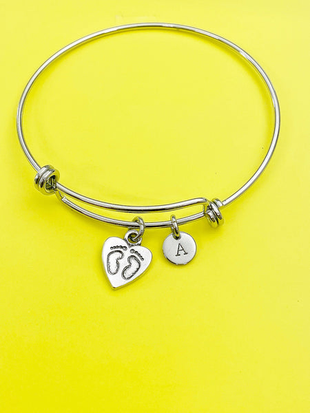 Silver Footprint Charm Bracelet Gifts Idea Personalized Customized Monogram Made to Order Jewelry, AN747