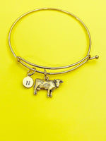 Gold Cow Charm Bracelet Gifts Idea Personalized Customized Monogram Made to Order Jewelry, AN490