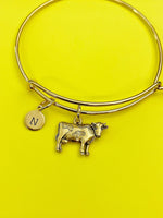 Gold Cow Charm Bracelet Gifts Idea Personalized Customized Monogram Made to Order Jewelry, AN490