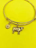 Gold Cow Charm Bracelet Gifts Idea Personalized Customized Monogram Made to Order Jewelry, AN490