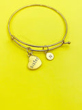 Gold or Silver Sister Heart Charm Bracelet Gifts Ideas Personalized Customized Monogram Made to Order Jewelry, N5453