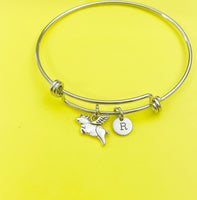 Gold or Silver Flying Pig Charm Bracelet Gifts Ideas, Personalized Customized Monogram Made to Order Jewelry, AN1743