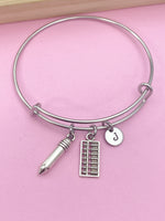 Silver Abacus Pencil Bookkeeping Charm Bracelet Gifts Ideas Personalized Customized Monogram Made to Order Jewelry, AN1500