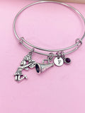 Cheerleading Charm Bracelet, Personalized Initial, Megaphone Jewelry