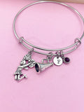 Cheerleading Charm Bracelet, Personalized Initial, Megaphone Jewelry