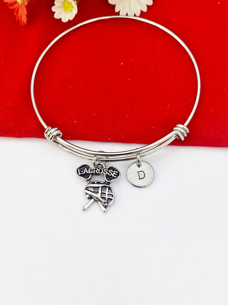 Silver Lacrosse Charm Bracelet Gift Ideas Personalized Customized Monogram Made to Order Jewelry, N312A