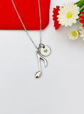 Silver Eighth Note Music Note Charm Necklace Personalized Customized Monogram Made to Order Jewelry, N4091A