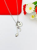 Silver Eighth Note Music Note Charm Necklace Personalized Customized Monogram Made to Order Jewelry, N4091A