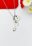 Silver Eighth Note Music Note Charm Necklace Personalized Customized Monogram Made to Order Jewelry, N4091A