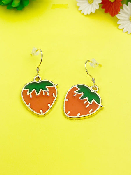 Gold Red Strawberry Charm Earrings Personalized Customized Made to Order Jewelry, N4718