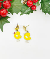 Gold Yello Chicken Charm Stud Earrings Personalized Customized Made to Order Jewelry, N3052A