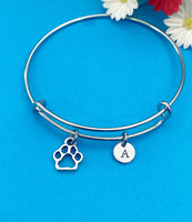 Silver Pet Paw Print Charm Bracelet Gifts Ideas, Personalized Customized Monogram Made to Order Jewelry, AN155