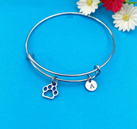 Silver Pet Paw Print Charm Bracelet Gifts Ideas, Personalized Customized Monogram Made to Order Jewelry, AN155