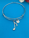 Silver Music Melody Note Charm Bracelet Gifts Ideas, Personalized Customized Monogram Made to Order Jewelry, AN4091