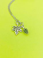 Silver Pinecone Maple Leaf Charm Necklace Gifts Ideas Personalized Customized Monogram Made to Order Jewelry, N5456