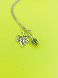 Silver Pinecone Maple Leaf Charm Necklace Gifts Ideas Personalized Customized Monogram Made to Order Jewelry, N5456