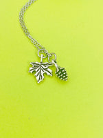 Silver Pinecone Maple Leaf Charm Necklace, N5457