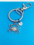 Silver Crab Charm Keychain Gifts Personalized Customized Monogram Made to Order Jewelry, N4393A