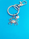 Silver Crab Charm Keychain Gifts Personalized Customized Monogram Made to Order Jewelry, N4393A