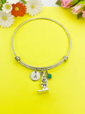 Silver Microscope Charm Bracelet Gifts Personalized Customized Monogram Made to Order Jewelry, N5434