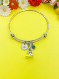 Silver Microscope Charm Bracelet Gifts Personalized Customized Monogram Made to Order Jewelry, N5434