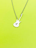 Silver Guitar Charm Necklace Personalized Customized Monogram Made to Order Jewelry, D394