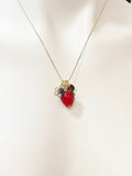 Strawberry Necklace in Gold, Natural Gemstone Birthstone in Option Handmade Lampwork Personalized Birthday Gifts, MN4983