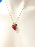Strawberry Necklace in Gold, Natural Gemstone Birthstone in Option Handmade Lampwork Personalized Birthday Gifts, MN4983