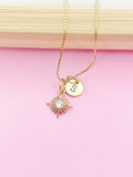 Gold Sunburst Charm Necklace Personalized Customized Monogram Made to Order Jewelry, N4088A