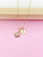 Gold Sunburst Charm Necklace Personalized Customized Monogram Made to Order Jewelry, N4088A