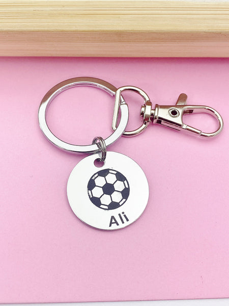 Silver Soccer Keychain, Personalized Customized Monogram Made to Order Jewelry, D187A