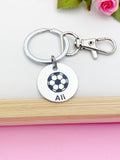 Silver Soccer Keychain, Personalized Customized Monogram Made to Order Jewelry, D187A