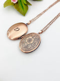 Rose Gold Flower Locket Necklace Personalized Customized Monogram Made to Order Jewelry, D395