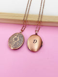 Rose Gold Flower Locket Necklace Personalized Customized Monogram Made to Order Jewelry, D395