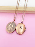 Rose Gold Flower Locket Necklace Personalized Customized Monogram Made to Order Jewelry, D395