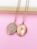 Rose Gold Flower Locket Necklace Personalized Customized Monogram Made to Order Jewelry, D395
