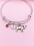 Silver Cow Charm Bracelet Gifts Personalized Customized Monogram Made to Order Jewelry, AN1489